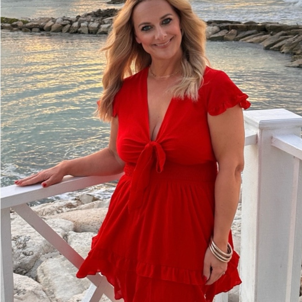 Red Summer Dress with Tie Front L